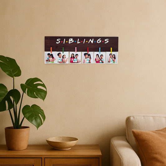 Siblings Hand-Painted Wooden Photo Holder - Wooden Finish