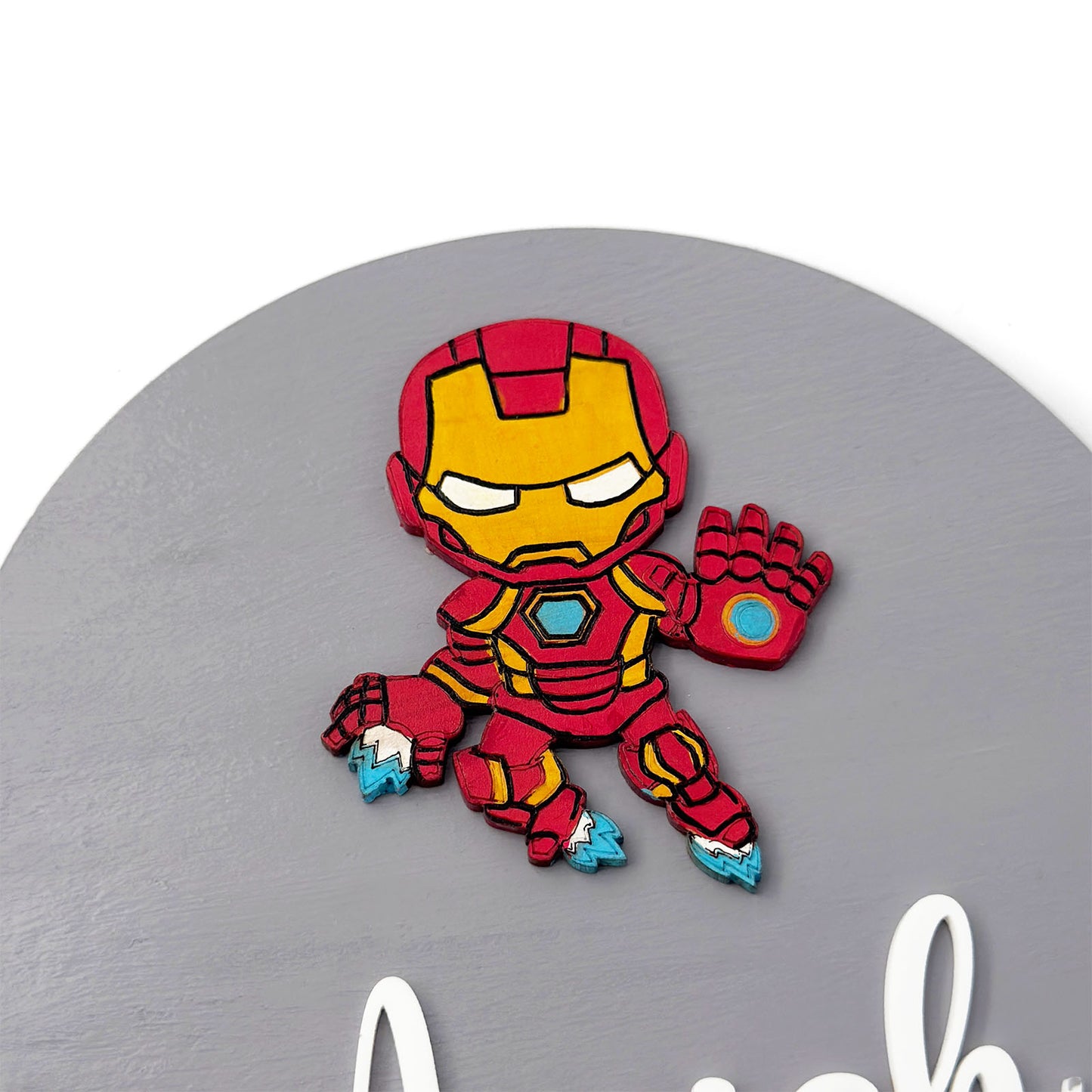 Iron Man Themed Hand-Painted Wooden Name Plate For Kids