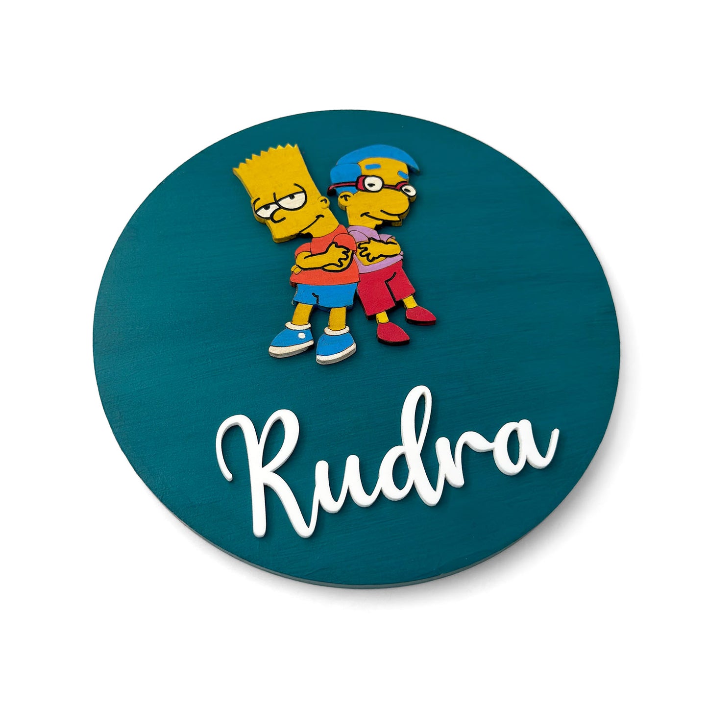 Bart & Millhouse The Simpsons Themed Hand-Painted Wooden Name Plate For Kids