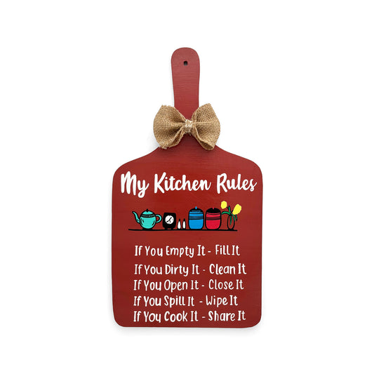 My Kitchen Rules Hand-Painted Wooden Chopping Board Kitchen Wall Hanging - Brown