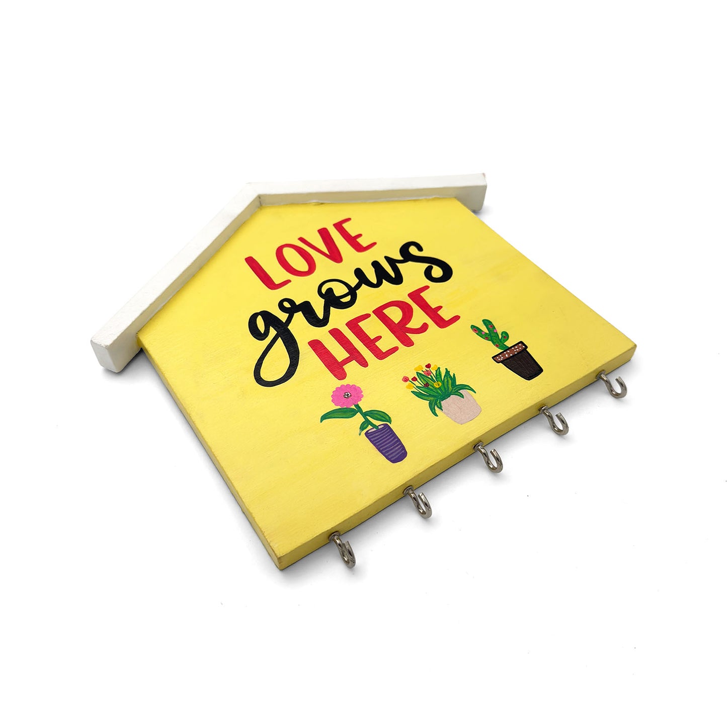 Hand-Painted Wooden Hut Key Holder - Love Grows Here