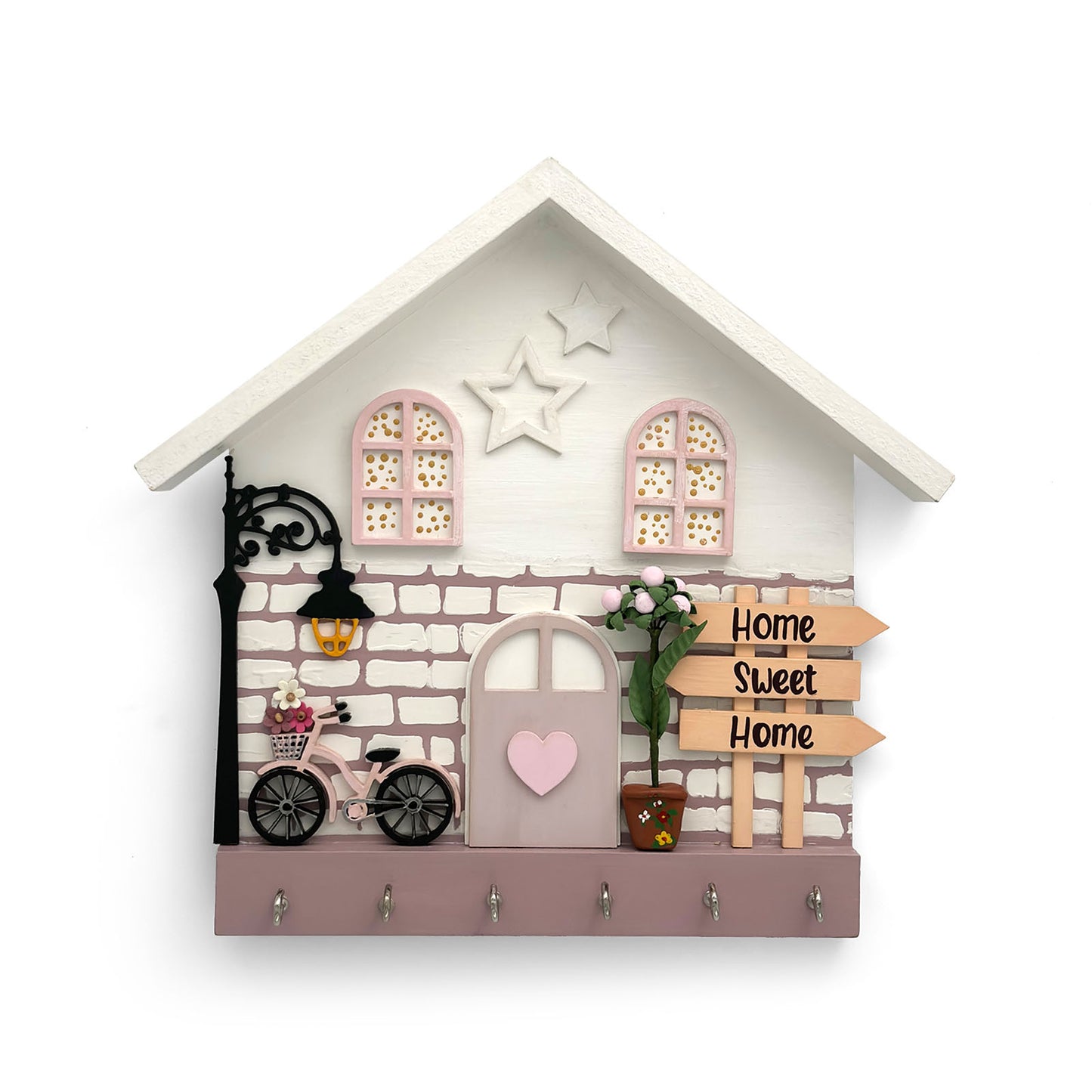 Personalised Hand-Painted Wooden Hut Key Holder With Bricks Texture