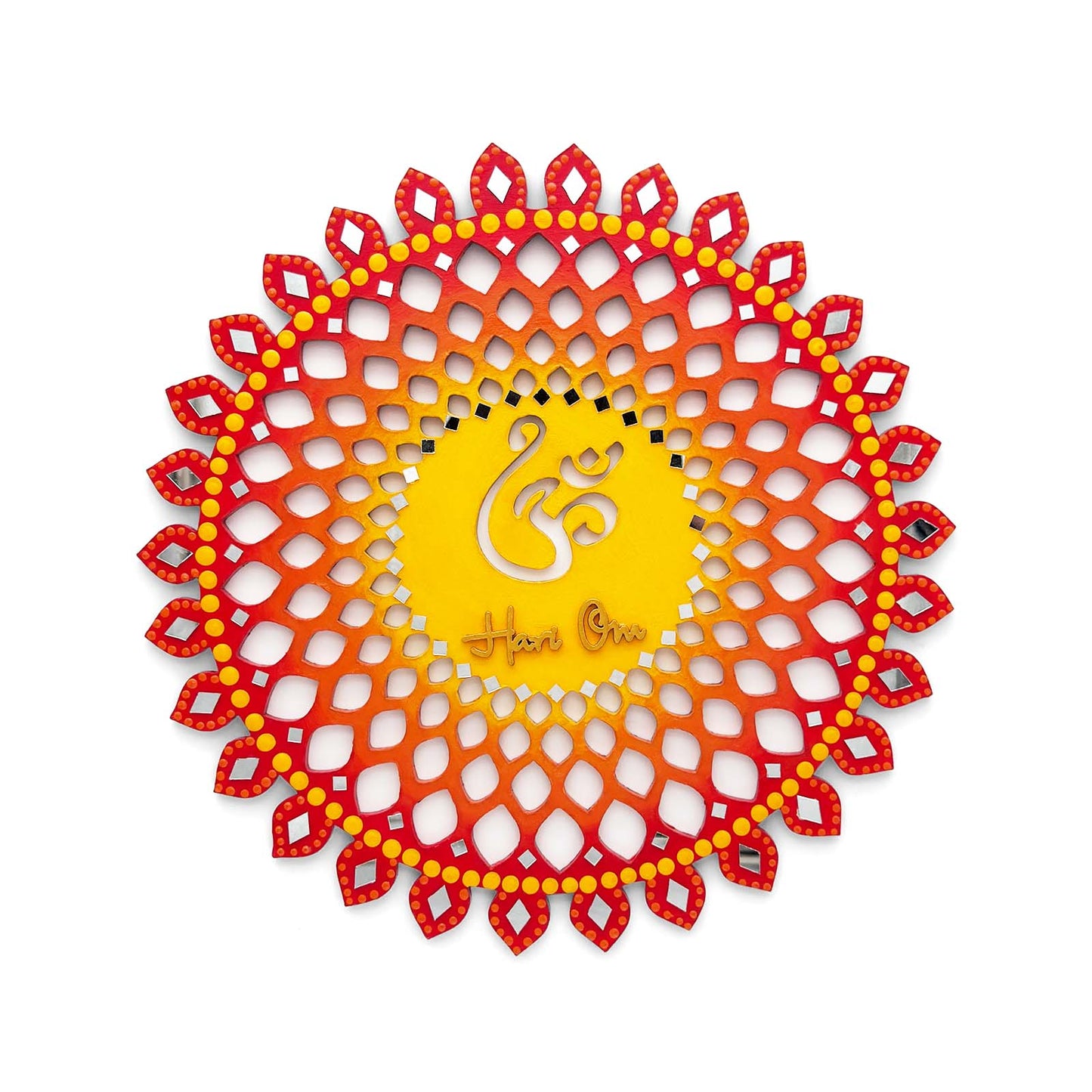 Sahasrara Chakra Hari Om Hand-Painted Wooden Wall Hanging - Red