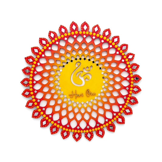 Sahasrara Chakra Hari Om Hand-Painted Wooden Wall Hanging - Red
