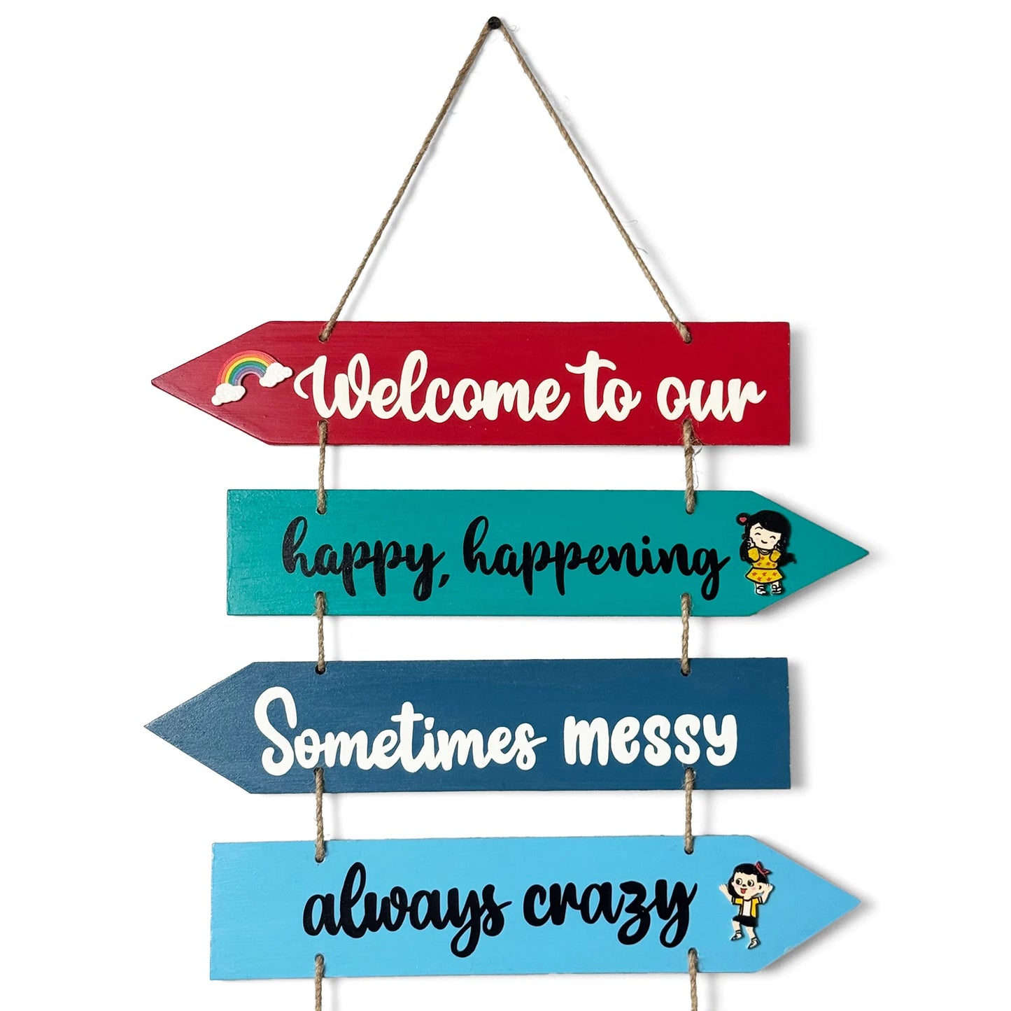 Welcome To Our Home Hand-Painted Wooden Arrow Plank Wall Hanging - Design 8