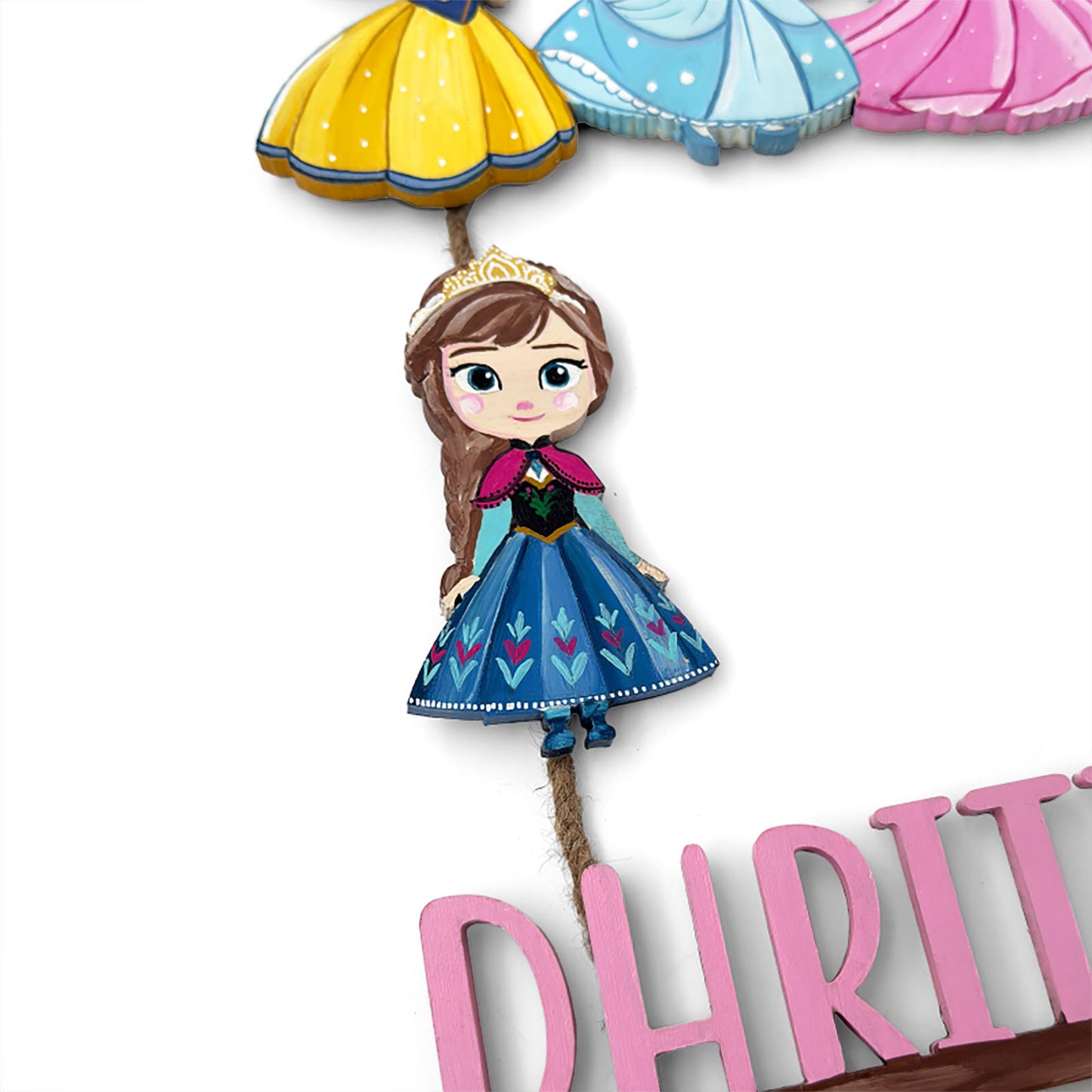 Disney Princess Themed Hand-Painted Wooden Kids Name Plate - Design 1