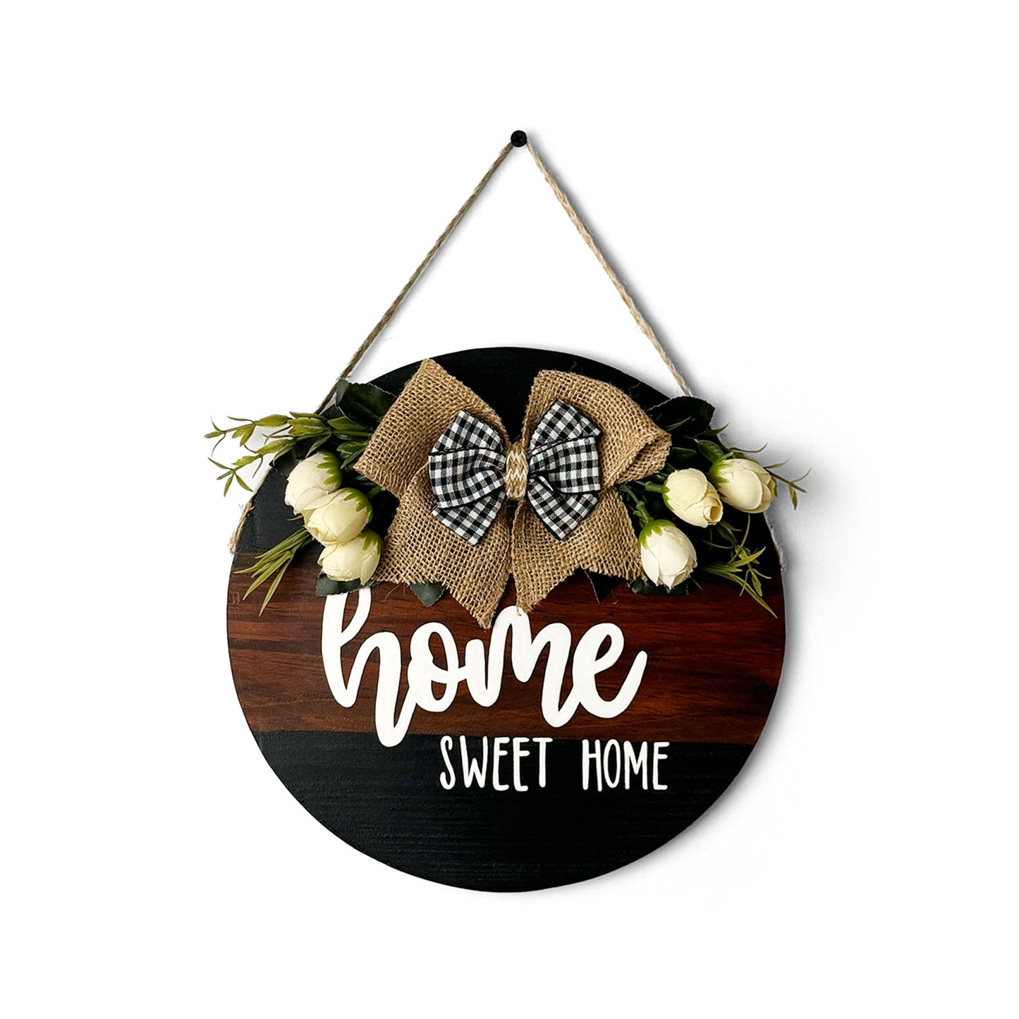 Home Sweet Home Hand-Painted Wooden Door Hanger - Black & Wooden Finish
