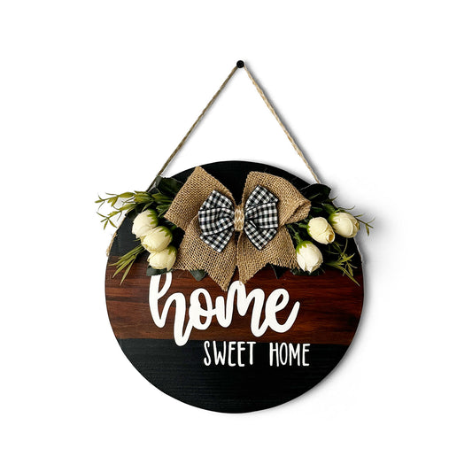 Home Sweet Home Hand-Painted Wooden Door Hanger - Black & Wooden Finish