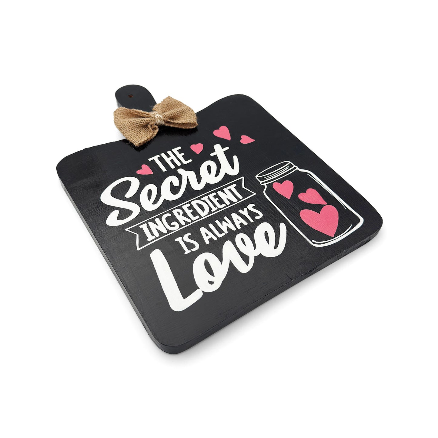 The Secret Ingredient Is Always Love Hand-Painted Wooden Chopping Board Kitchen Wall Hanging - Black