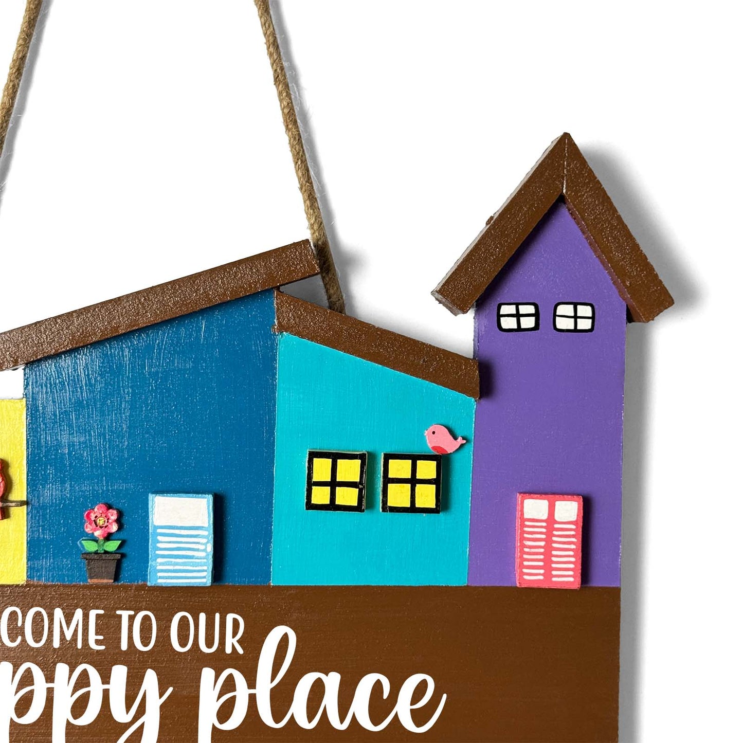 Hut-Shaped Hand-Painted Wooden Name Plate For Home - Hut Board & Four Planks Design 6