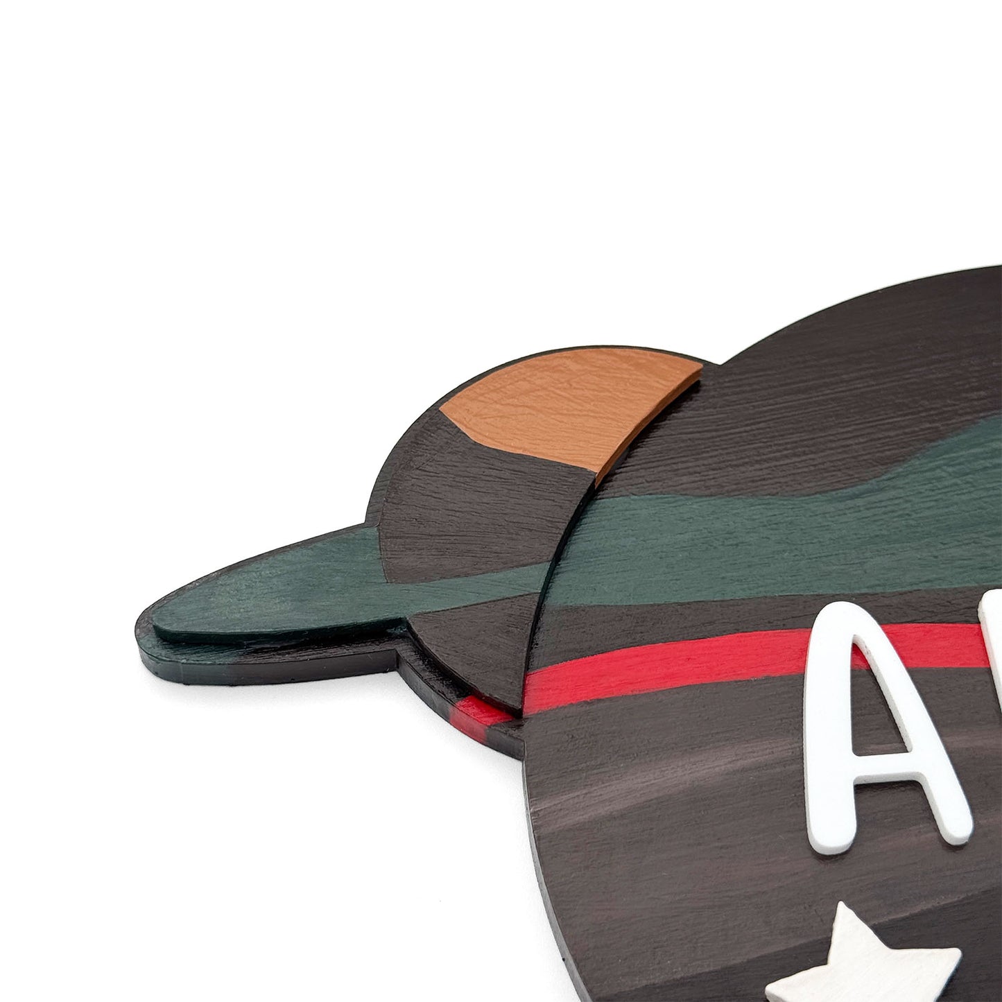 Space Themed Hand-Painted Wooden Kids Name Plate - Brown