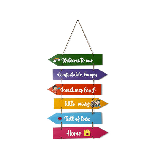 Welcome To Our Home Hand-Painted Wooden Arrow Plank Wall Hanging - Design 4