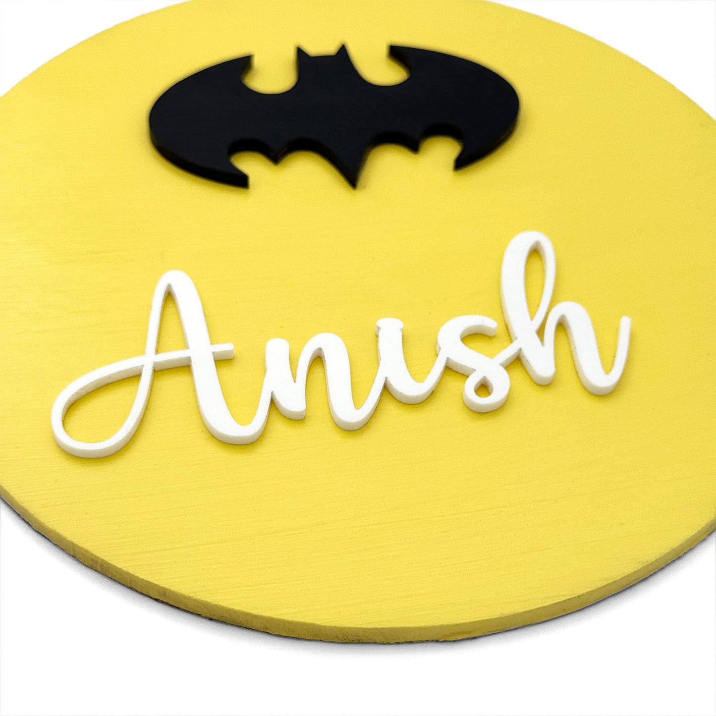 Batman Themed Hand-Painted Wooden Mini Kids Name Plate