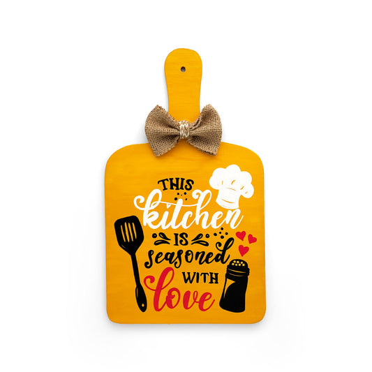 This Kitchen Is Seasoned With Love Hand-Painted Wooden Chopping Board Kitchen Wall Hanging - Yellow