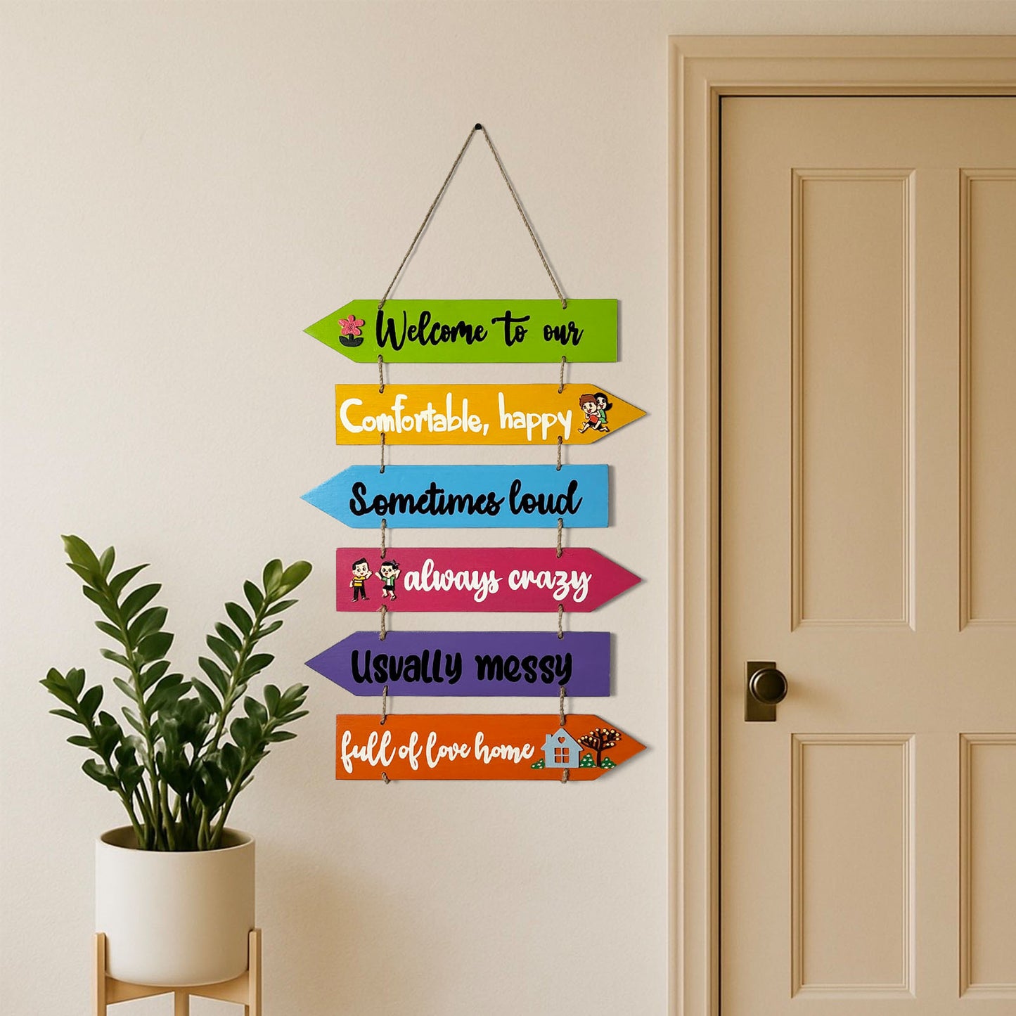 Welcome To Our Home Hand-Painted Wooden Arrow Plank Wall Hanging - Design 12