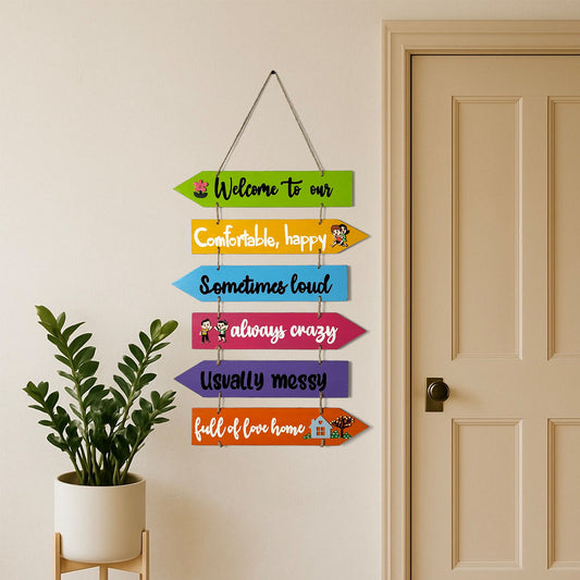 Welcome To Our Home Hand-Painted Wooden Arrow Plank Wall Hanging - Design 12