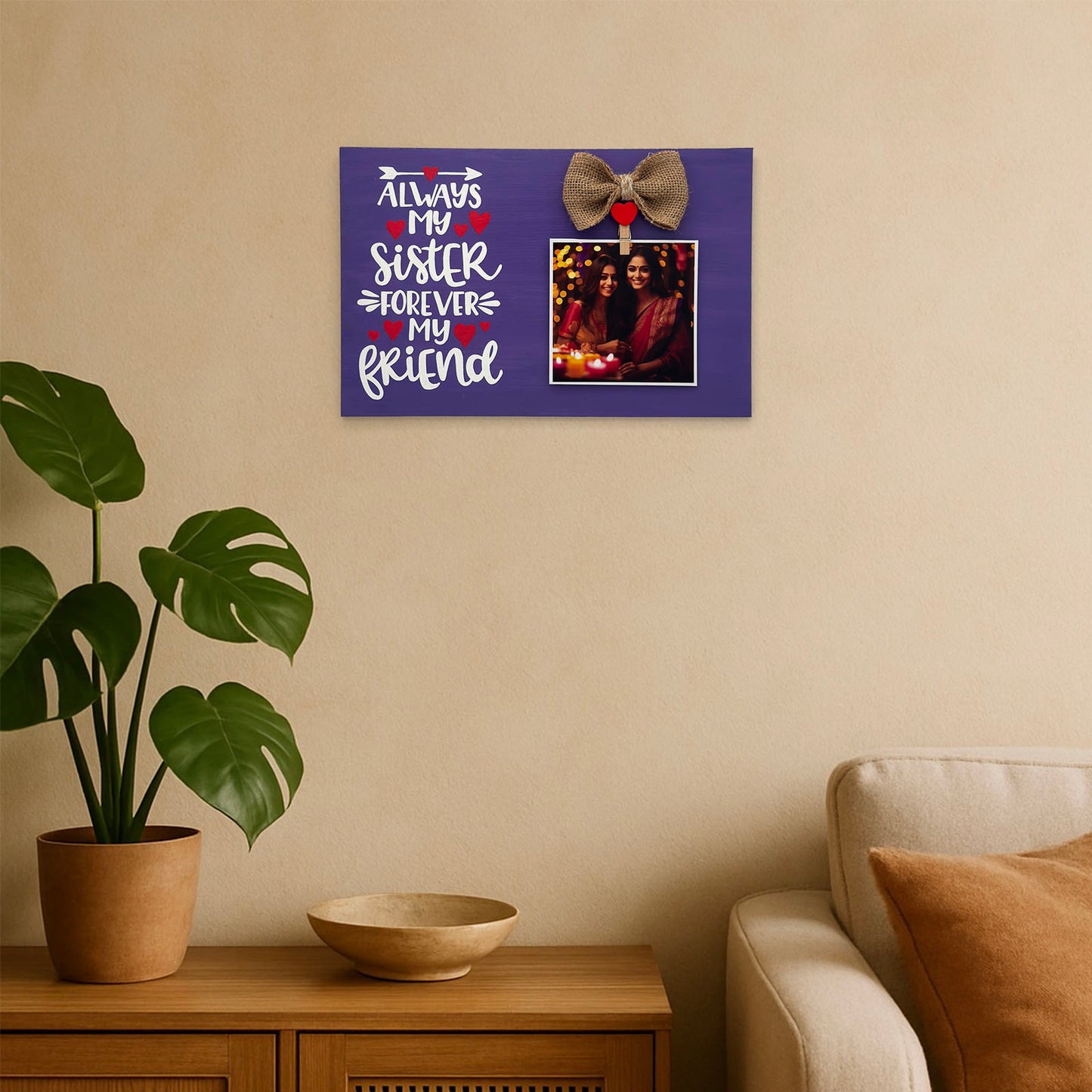 Always My Sister Forever My Friend Hand-Painted Wooden Photo Holder - Purple