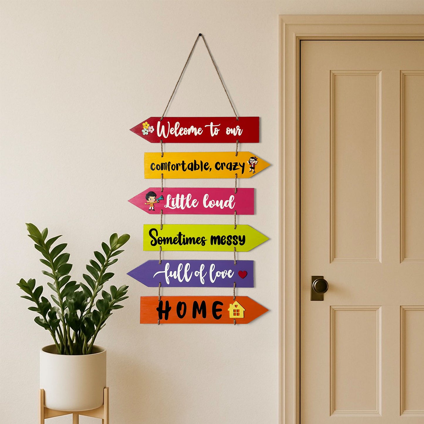 Welcome To Our Home Hand-Painted Wooden Arrow Plank Wall Hanging - Design 11