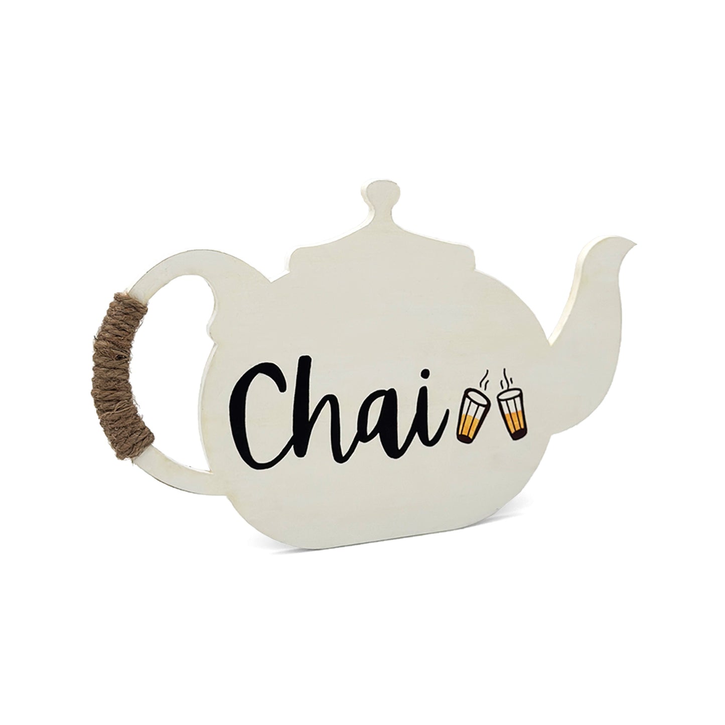 Chai Hand-Painted Wooden Kettle Kitchen Wall Hanging - White