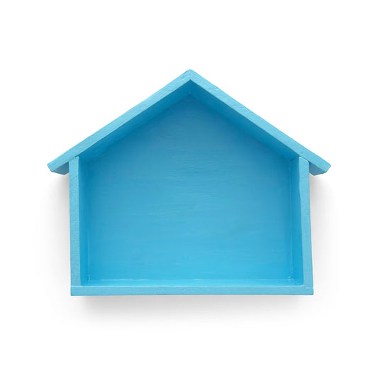 Hut Shaped Hand-Painted Wooden Wall Shelf - Blue