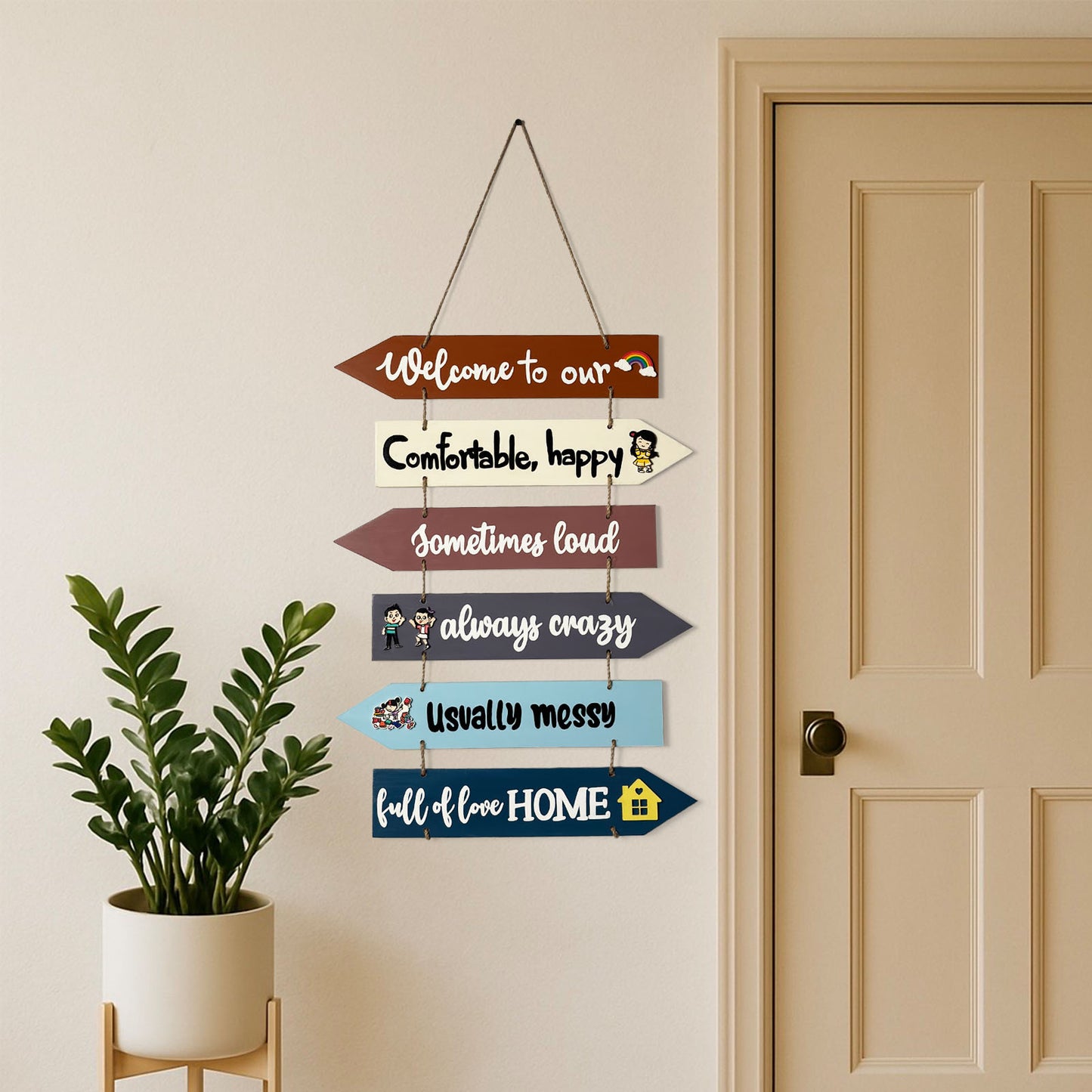 Welcome To Our Home Hand-Painted Wooden Arrow Plank Wall Hanging - Design 3