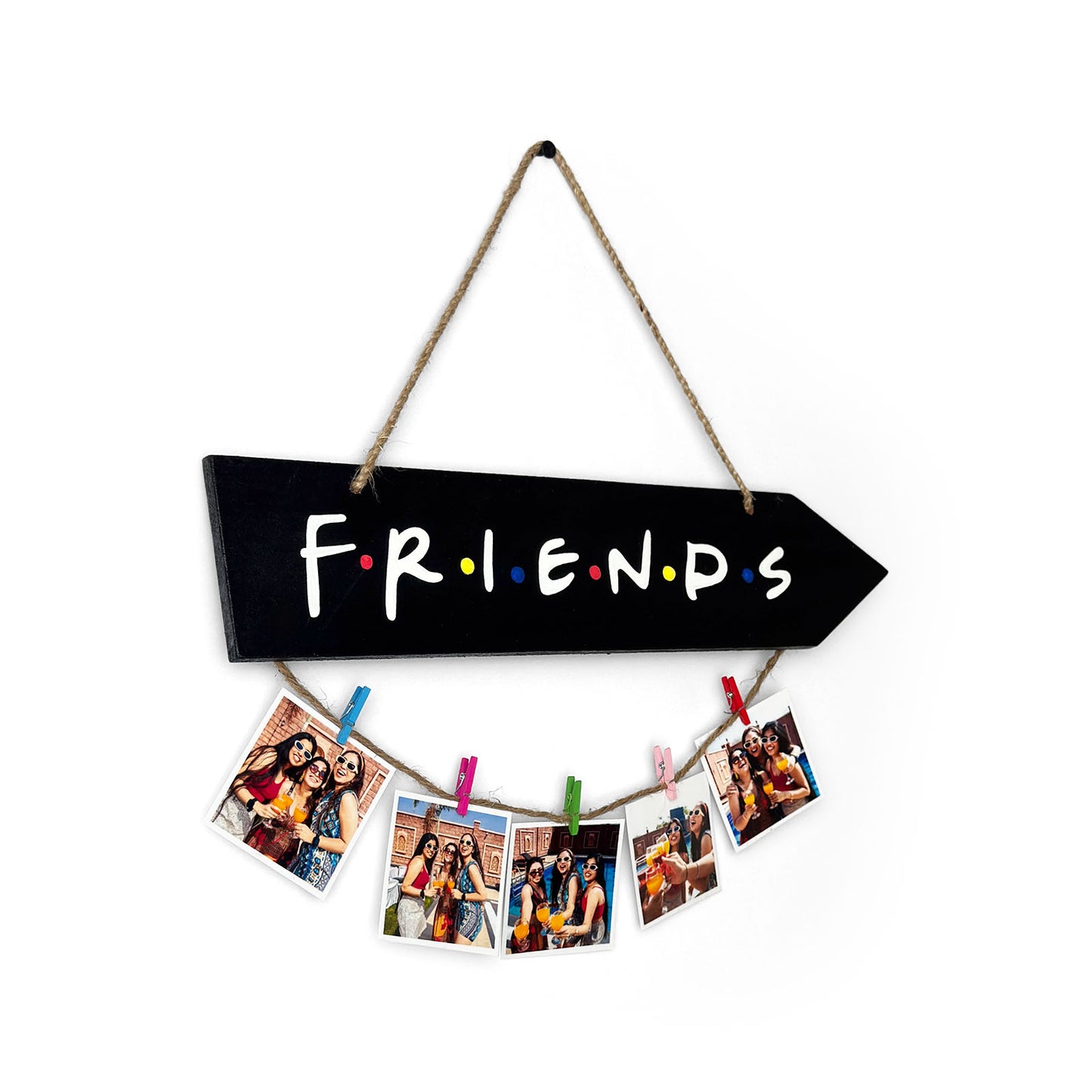F.R.I.E.N.D.S. Hand-Painted Wooden Arrow Photo Holder