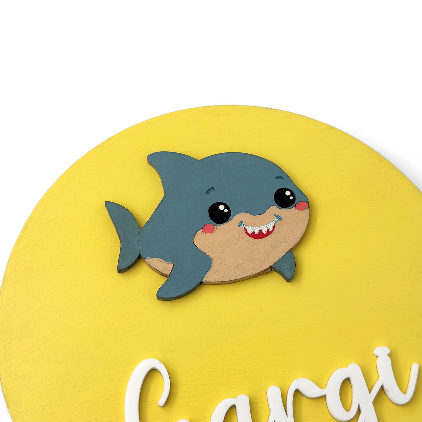Baby Shark Themed Hand-Painted Wooden Name Plate For Kids