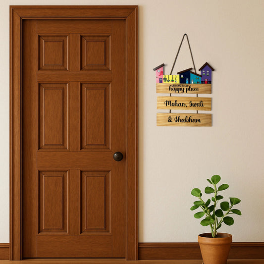 Hut-Shaped Hand-Painted Wooden Name Plate For Home - Hut Board & Two Planks Design 5
