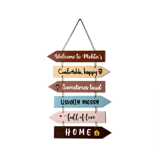 Welcome To Hand-Painted Wooden Arrow Plank Name Plate For Home
