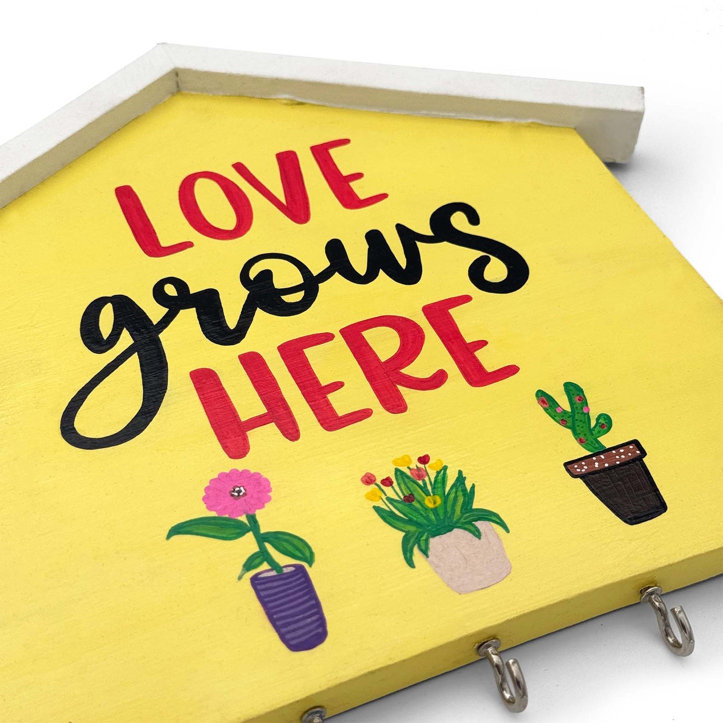 Hand-Painted Wooden Hut Key Holder - Love Grows Here
