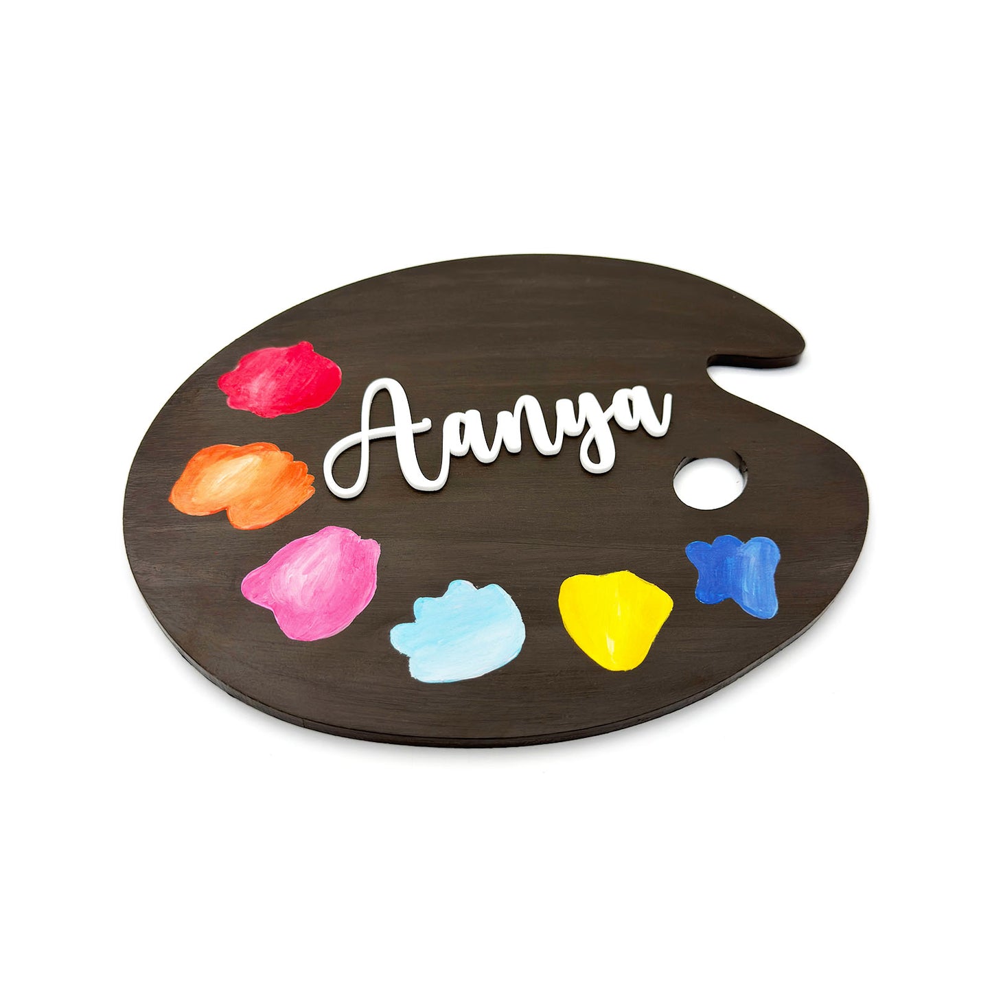 Painting Themed Hand-Painted Wooden Kids Name Plate