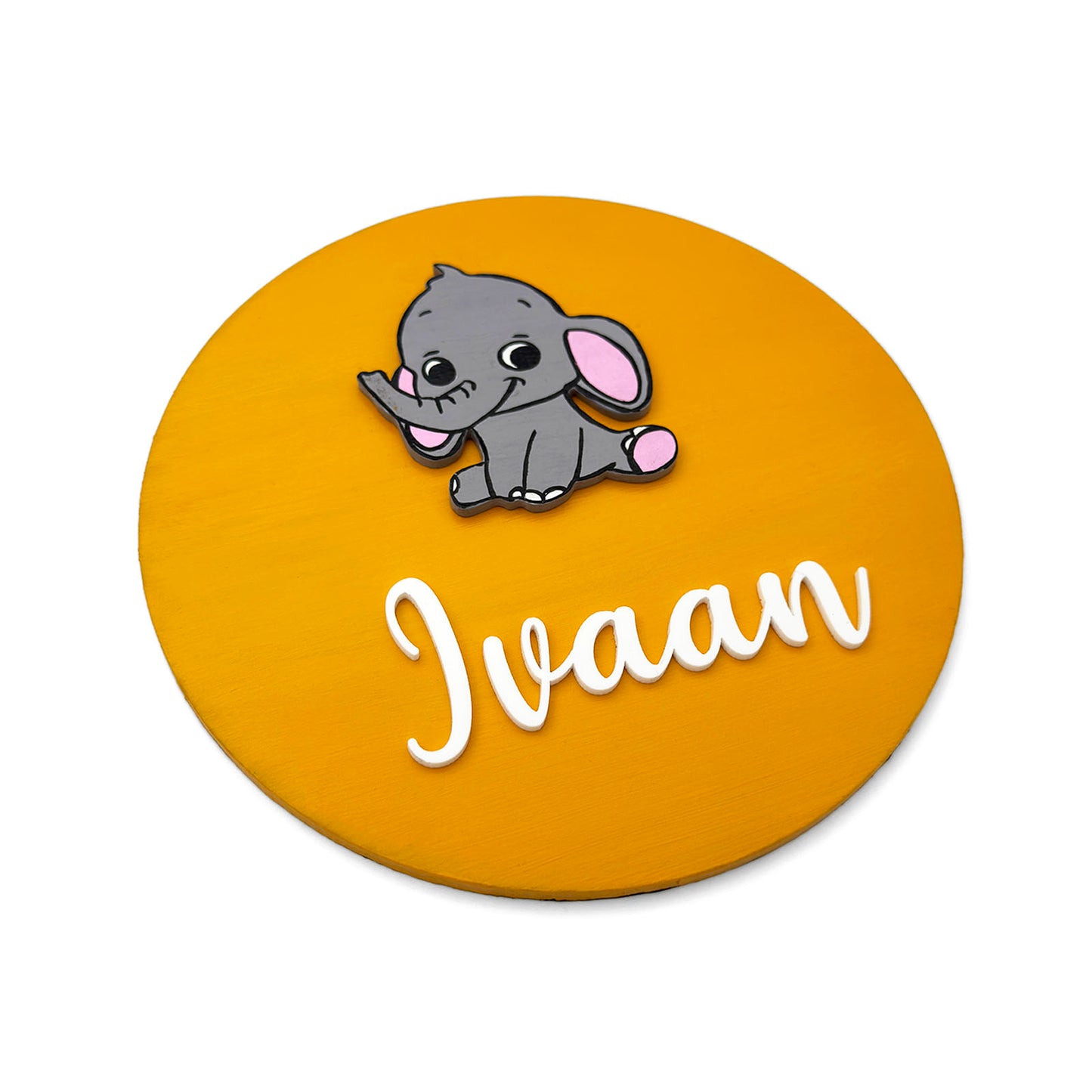 Elephant Themed Hand-Painted Wooden Mini Kids Name Plate