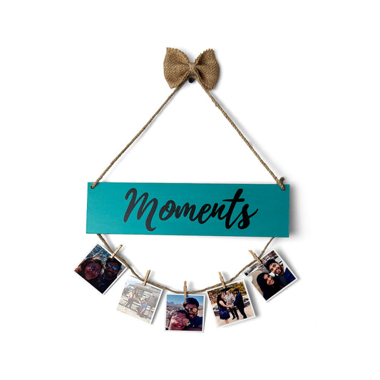 Moments Hand-Painted Wooden Photo Holder - Teal