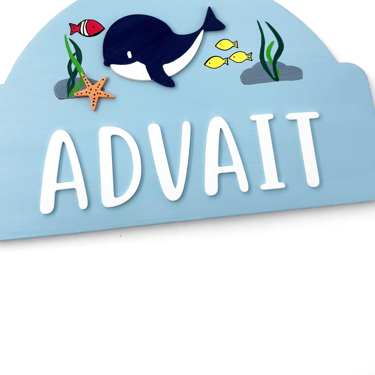 Sea Life Whale Themed Hand-Painted Wooden Arch-Shaped Kids Name Plate