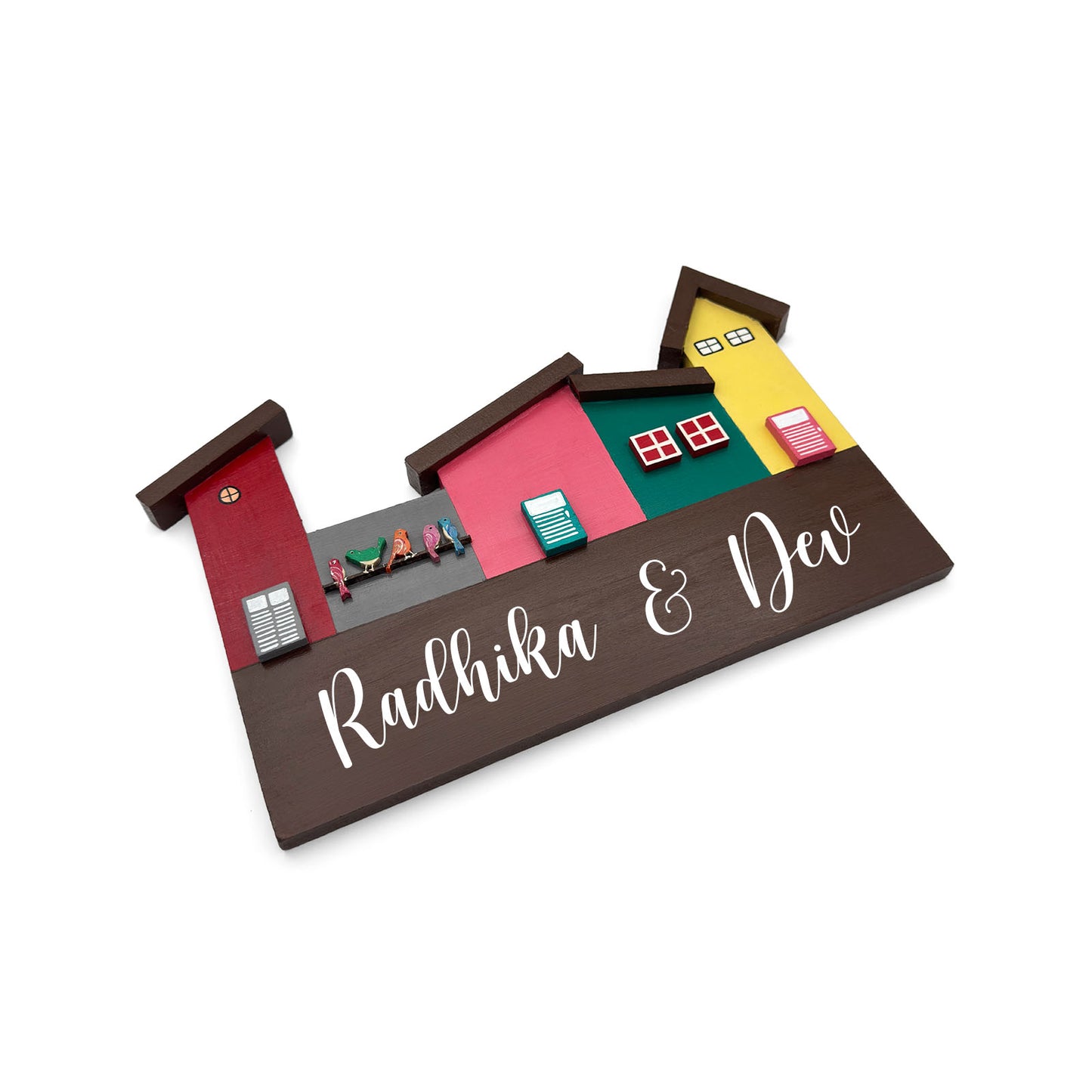 Hut-Shaped Hand-Painted Wooden Name Plate For Home - Hut Board Design 4