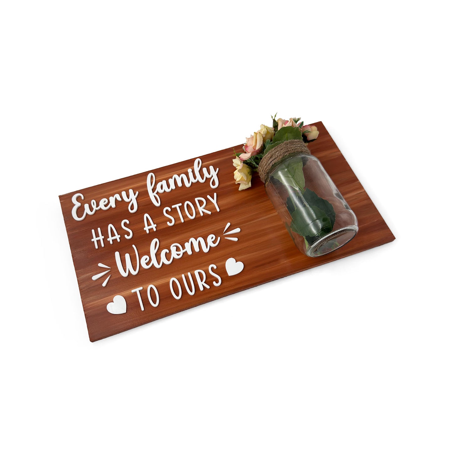 Every Family Has A Story Welcome To Ours Hand-Painted Wooden Name Plate With Jar For Home - Only Jar Board
