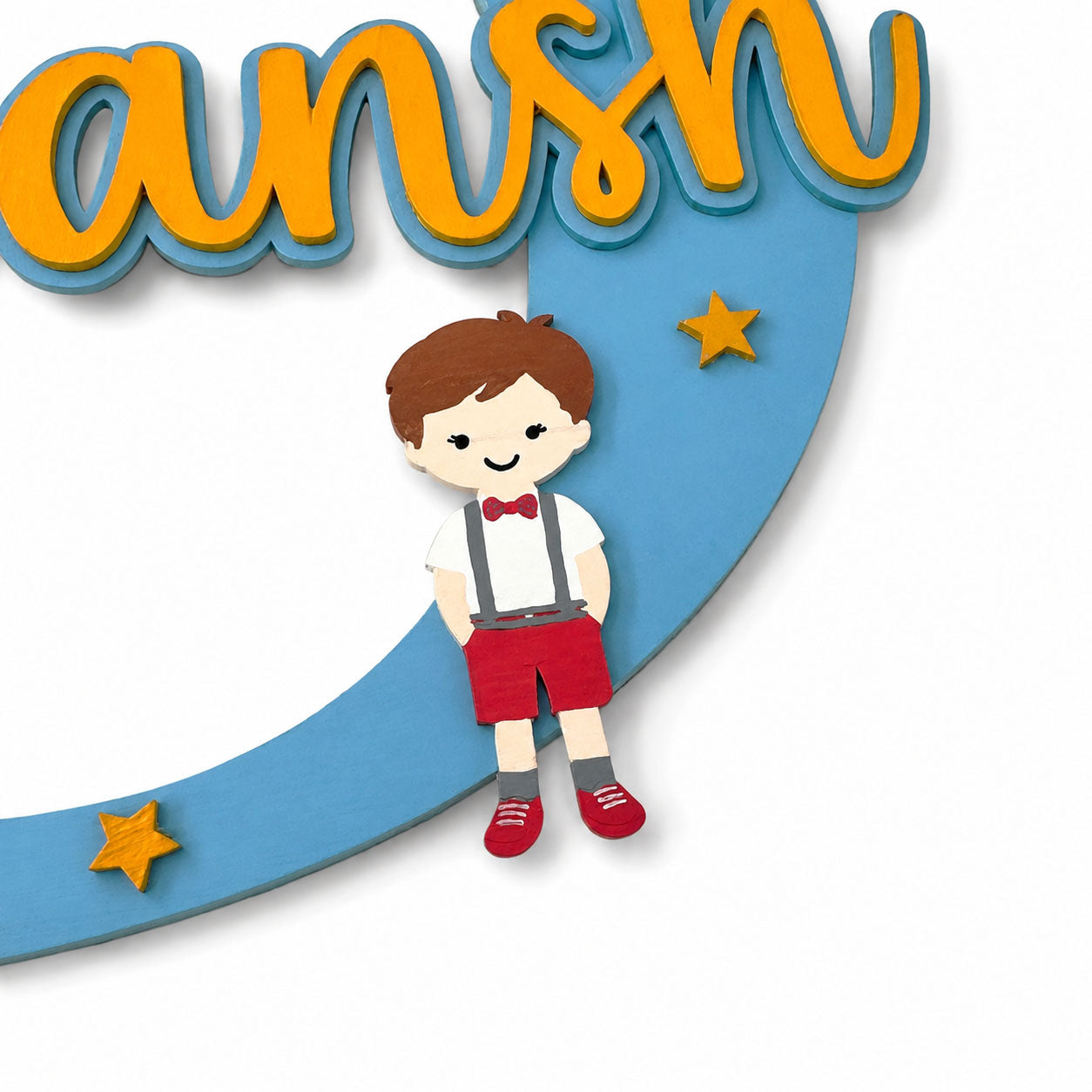Layered Alphabet Initial Hand-Painted Wooden Kids Name Plate For Boys - Design 2