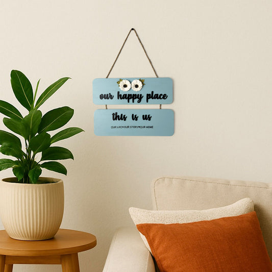 Our Happy Place Hand-Painted Wooden Wall Hanging