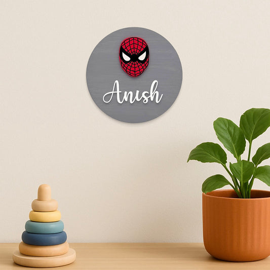 Spiderman Themed Hand-Painted Wooden Mini Kids Name Plate