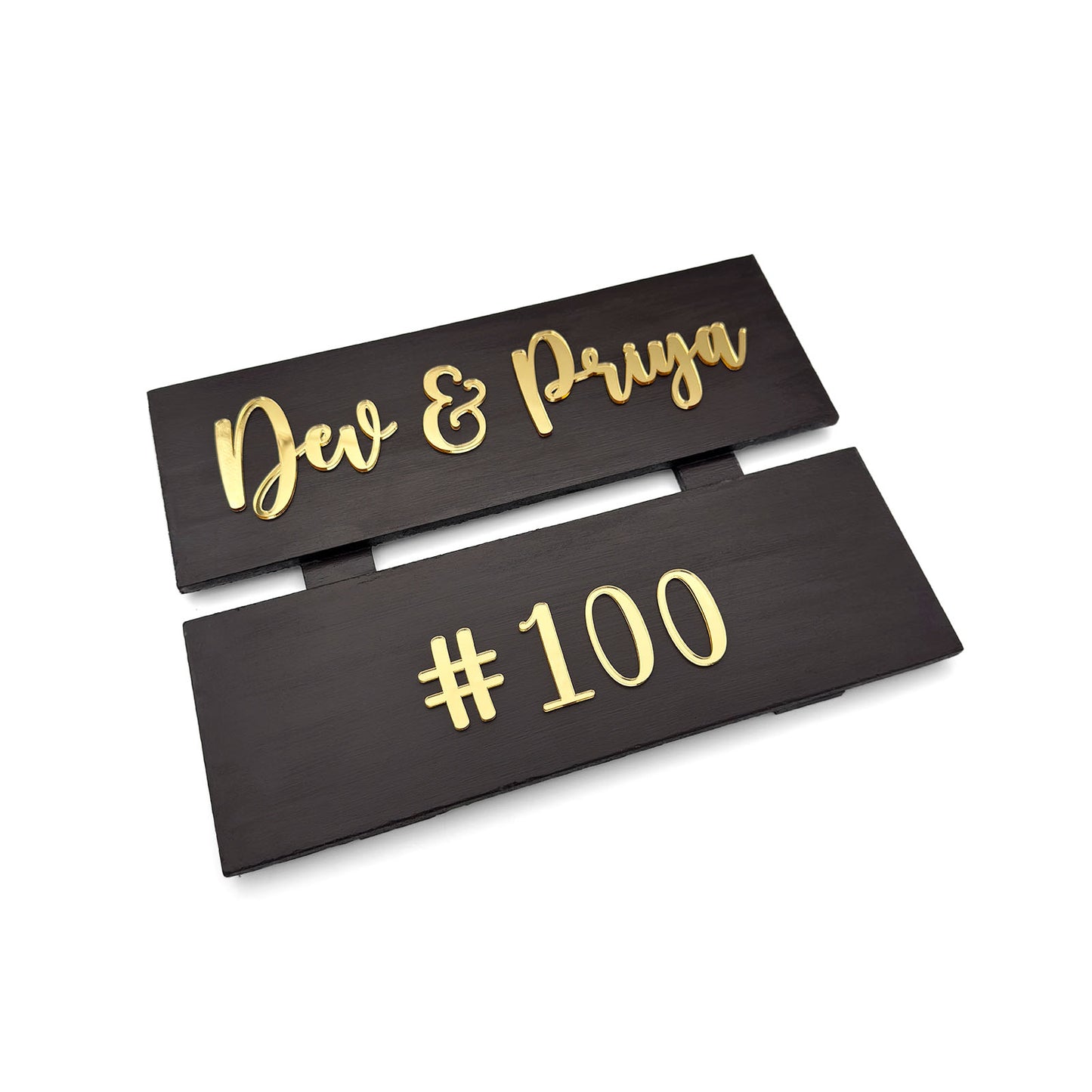 Hand-Painted Wooden Two Plank Name Plate For Home - Dark Brown