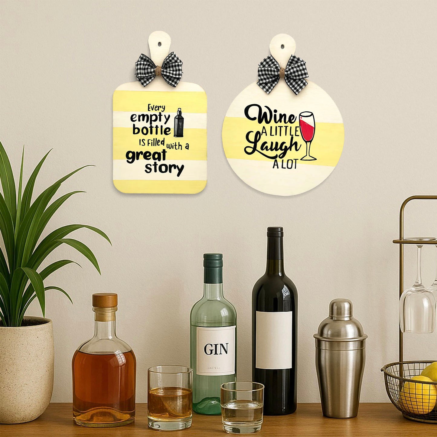 Hand-Painted Wooden Bar Room Hanging Set of 2 - Combo 2