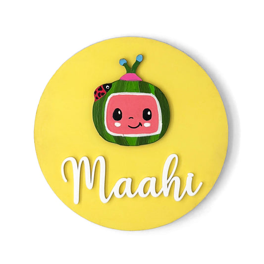 Cocomelon Themed Hand-Painted Wooden Name Plate For Kids