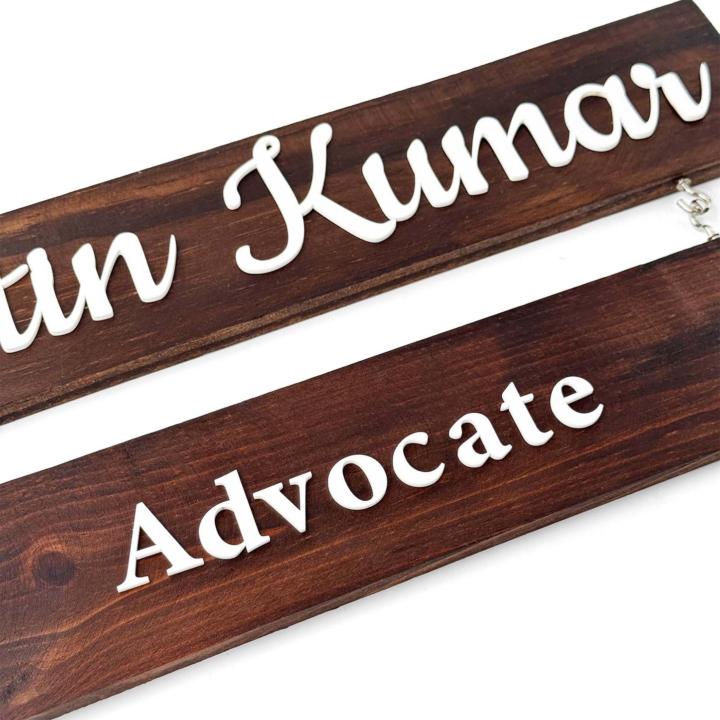 Two Plank Hand-Painted Wooden Name Plate For Professionals - Wooden Finish