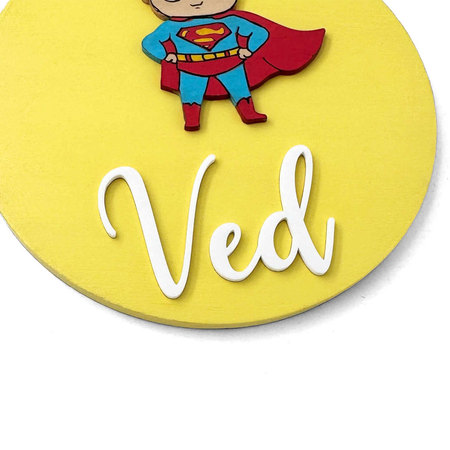 Superman Themed Hand-Painted Wooden Name Plate For Kids
