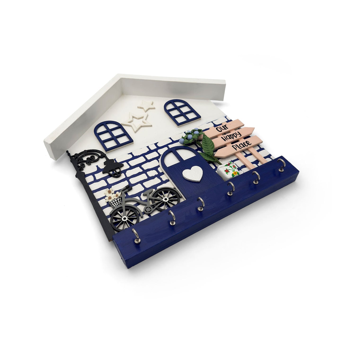 Personalised Hand-Painted Wooden Hut Key Holder With Bricks Texture