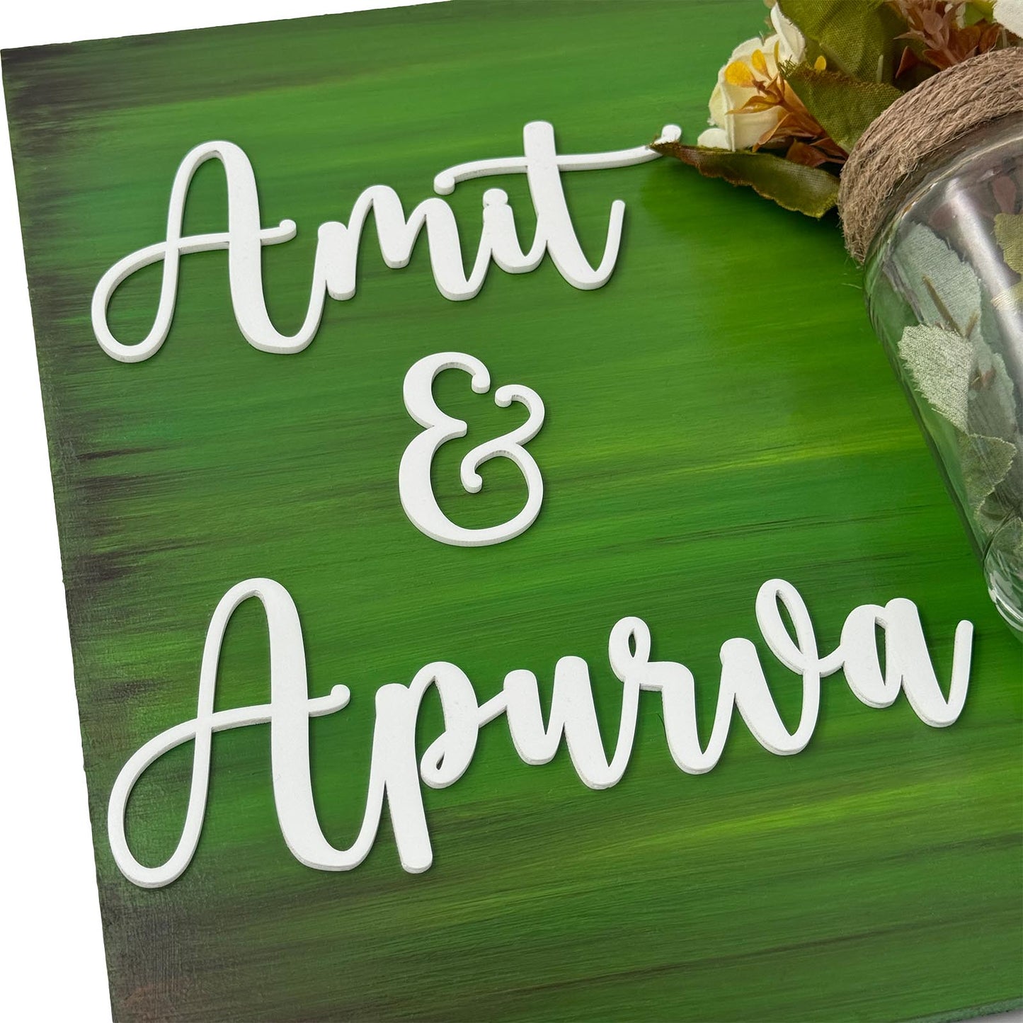 Green Hand-Painted Wooden Name Plate With Jar For Home - Only Jar Board
