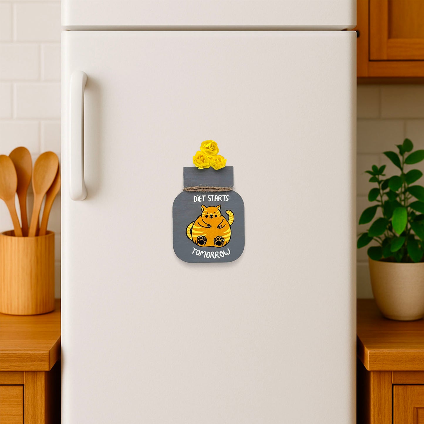 Diet Starts Tomorrow Hand-Painted Wooden Mason Jar Fridge Magnet - Grey