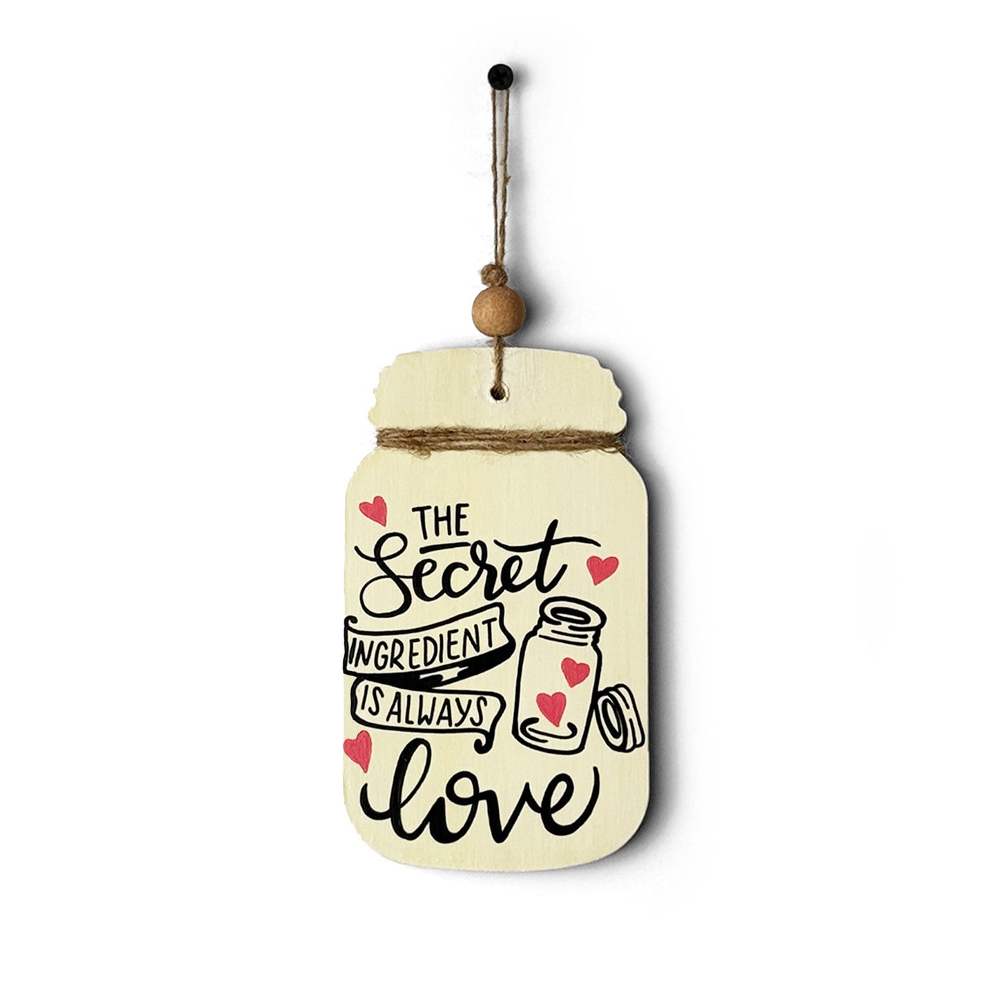 The Secret Ingredient Is Always Love Hand-Painted Wooden Jar Kitchen Wall Hanging - Beige