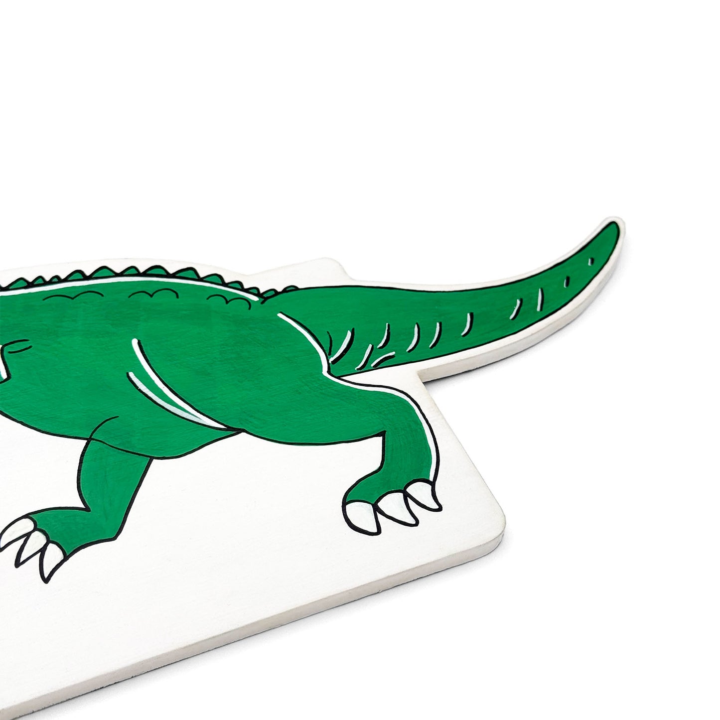 Dinosaur Themed Hand-Painted Wooden Kids Name Plate - White