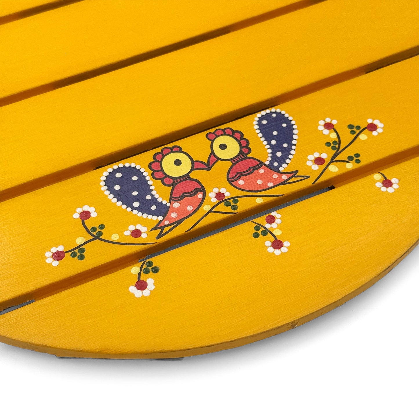 Peacock Artwork Hand-Painted Wooden Madhubani Round Name Plate For Home